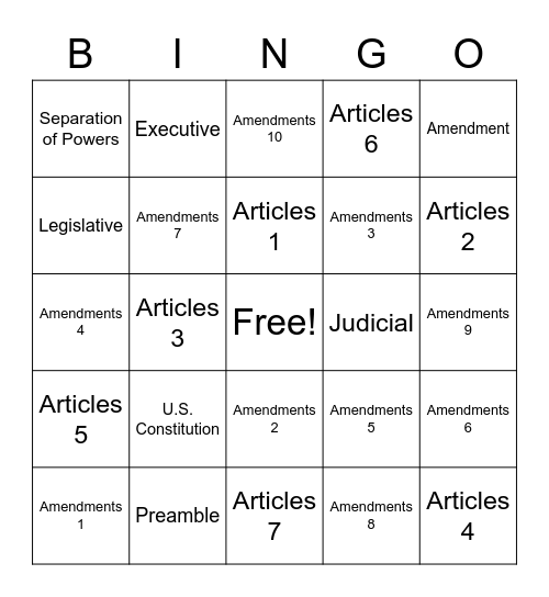 Constitution Bingo Card