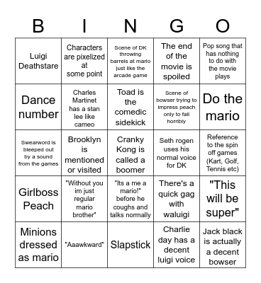MARIO MOVIE TRAILER Bingo Card