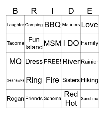 Jenna and Quinn Bingo Card