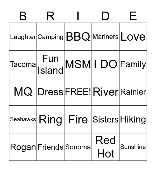 Jenna and Quinn Bingo Card