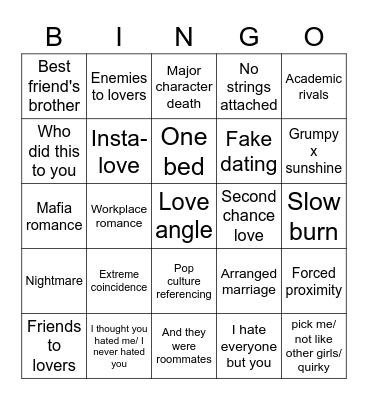 Book tropes Bingo Card