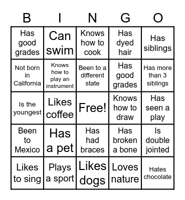 Social club Bingo Card