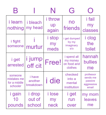 2022 mental breakdown checklist Bingo Card