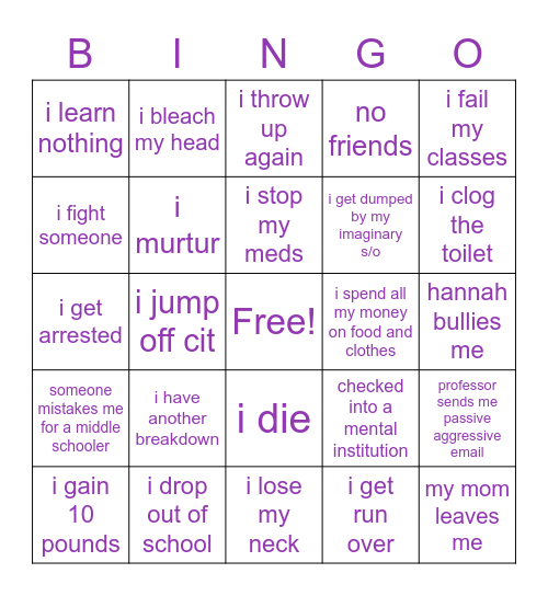 2022 mental breakdown checklist Bingo Card