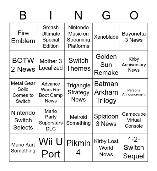 Bingo Nintendo Direct 2022 Bingo Card