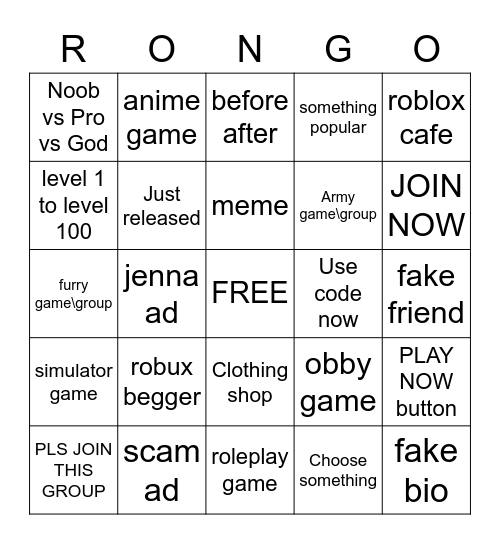 Roblox ADS Bingo Card