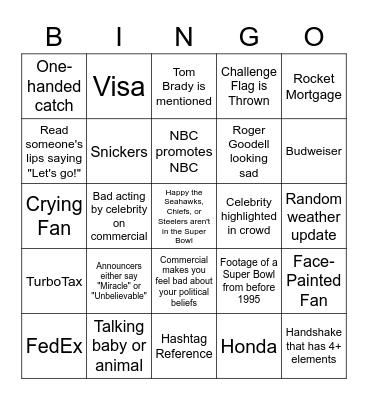 Super Bowl Bingo! 2022 Bingo Card