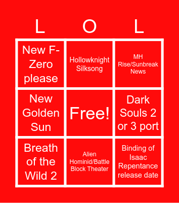 Nintendo Direct Bingo Card