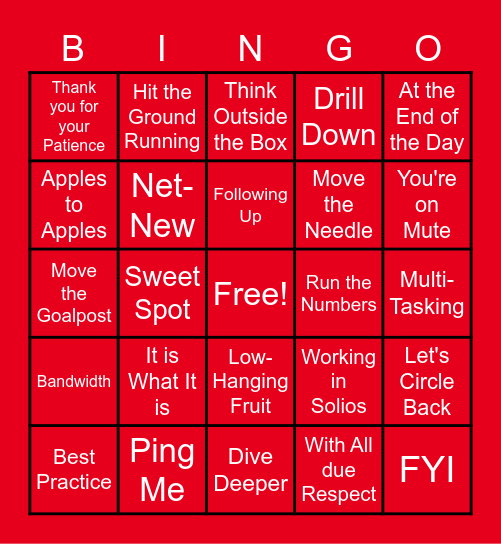 Corporate Lingo Bingo Card