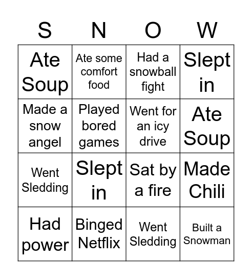 Icy Bingo Card