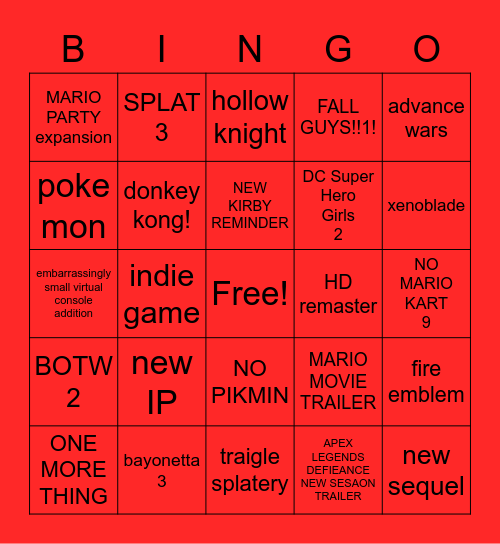 NINTNEDO ! Bingo Card