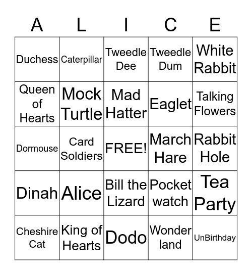 ALICE Bingo Card