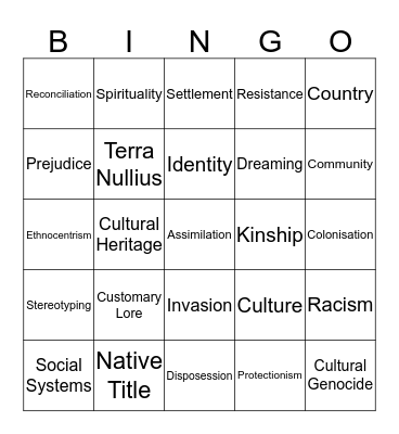Aboriginal Studies Concepts!! Bingo Card