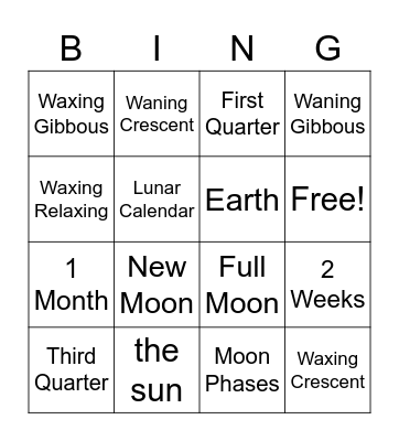 Moon Phases Bingo Card