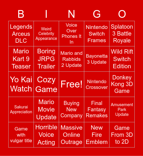 Nintendo Direct Bongos Bingo Card