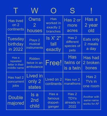 Twosday Bingo Card