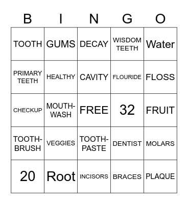 Dental Health Bingo Card