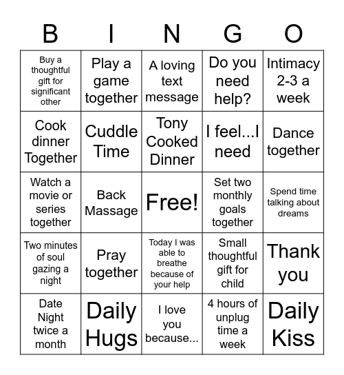 Couple's Bingo Card