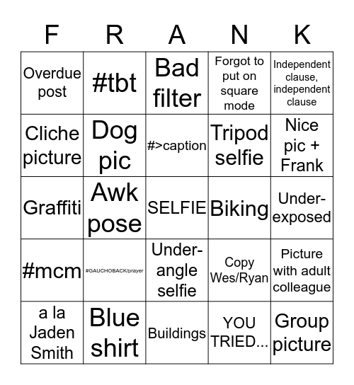 franklinstagraam Bingo Card