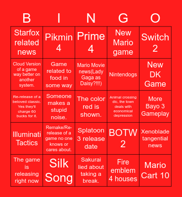 Nintendo Direct February 8th 2022 Bingo Card