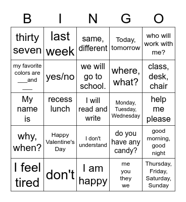 Sign Language Bingo Card