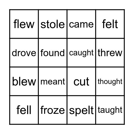 Irregular verbs Bingo Card