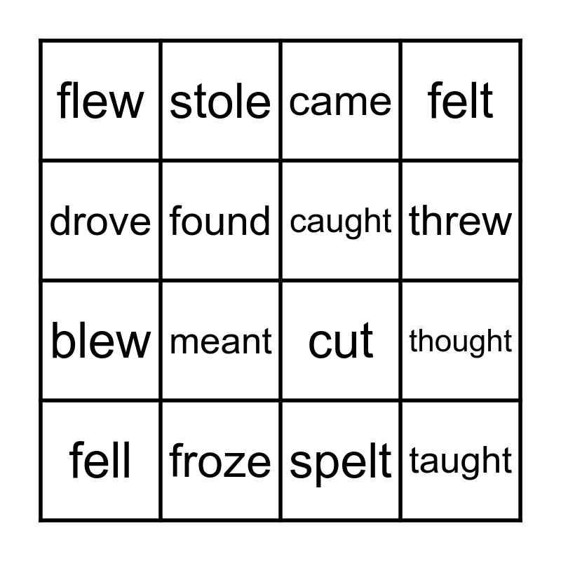 Irregular verbs Bingo Card