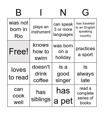 Who Bingo Card