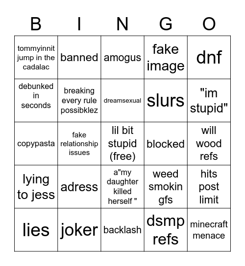 kool aid man cumsock tumbr Bingo Card