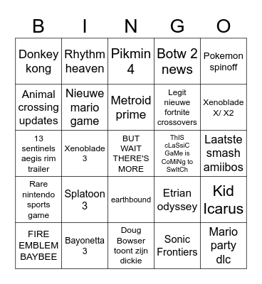 Nintendo direct 9 Februari Bingo Card