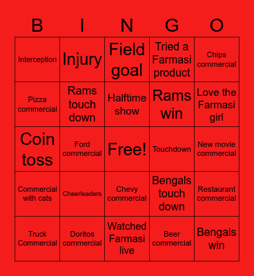 Super Bowl bingo Card