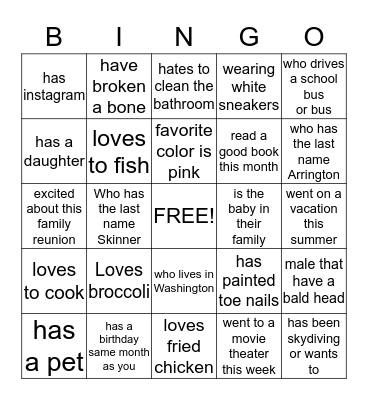 Family Affair Bingo Card