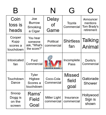 Super Bowl LVI Bingo Card