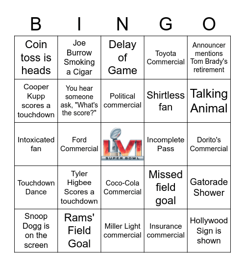 Super Bowl LVI Bingo Card