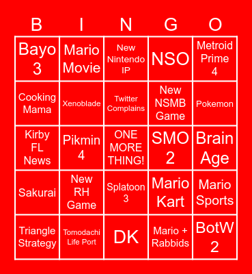 Nintendo Direct 2/9/2022  Bingo Card