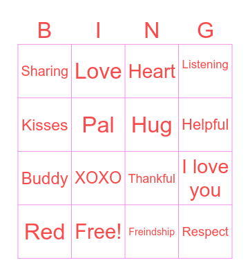 Friendship Bingo Card