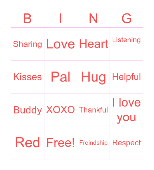 Friendship Bingo Card