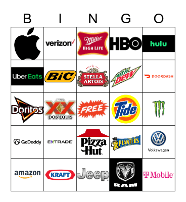 Superbowl Commercials Bingo Card