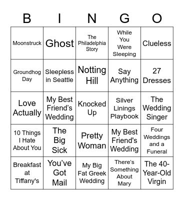 Romantic Comedy's Bingo Card