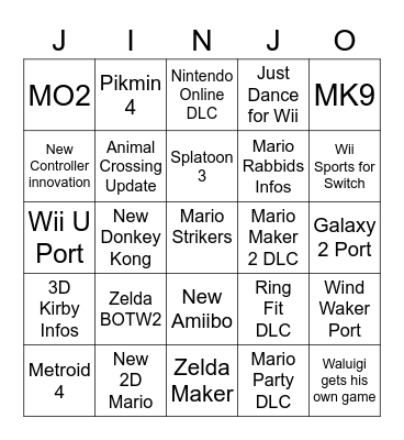 Nintendo 2022 Bingo Card