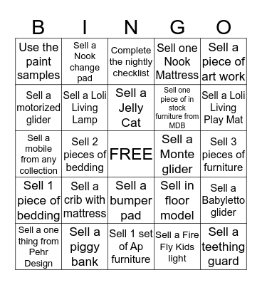 Nestled Sales Associate Bingo Card