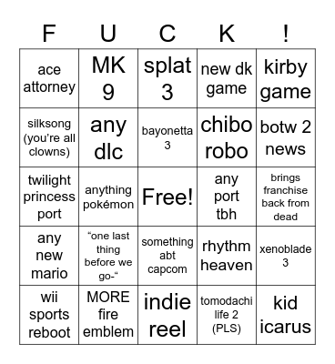 nintendo direct feb 9th Bingo Card