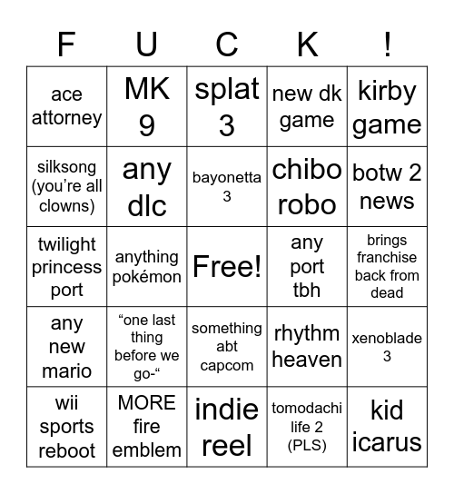 nintendo direct feb 9th Bingo Card