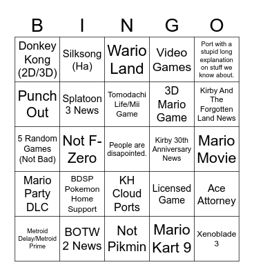 Nintendo Direct Feb 2022 Bingo Card