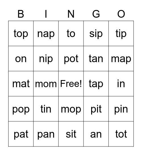 / n / o / p /  CVC BINGO Card