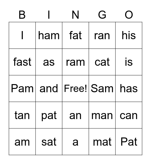 Sight Words Bingo Card