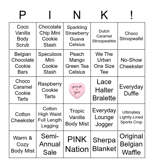 PINK + YOU Bingo! Bingo Card