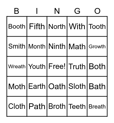 Voiceless TH in Final Position Bingo Card