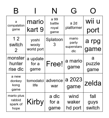 nintendo direct Bingo Card