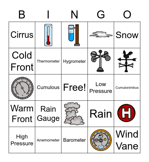 Weather Bingo Card